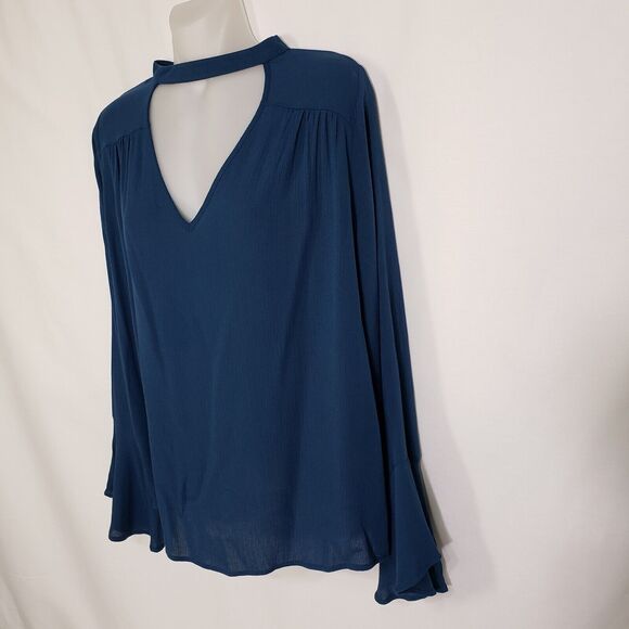 American Eagle Womens Top Medium Choker Long Bell Sleeve Peasant Boho Keyhole - Picture 5 of 10